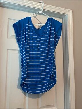 Adrienne Vittadini Royal Blue & White Striped V-Neck Tunic